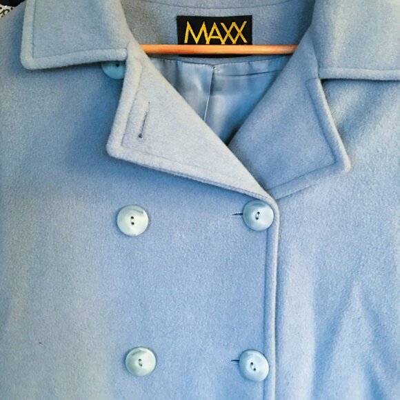Women's Maxx Meren Wool Cashmere Pea Coat Sz 10 Light Blue Double Breasted Coat - Picture 1 of 6
